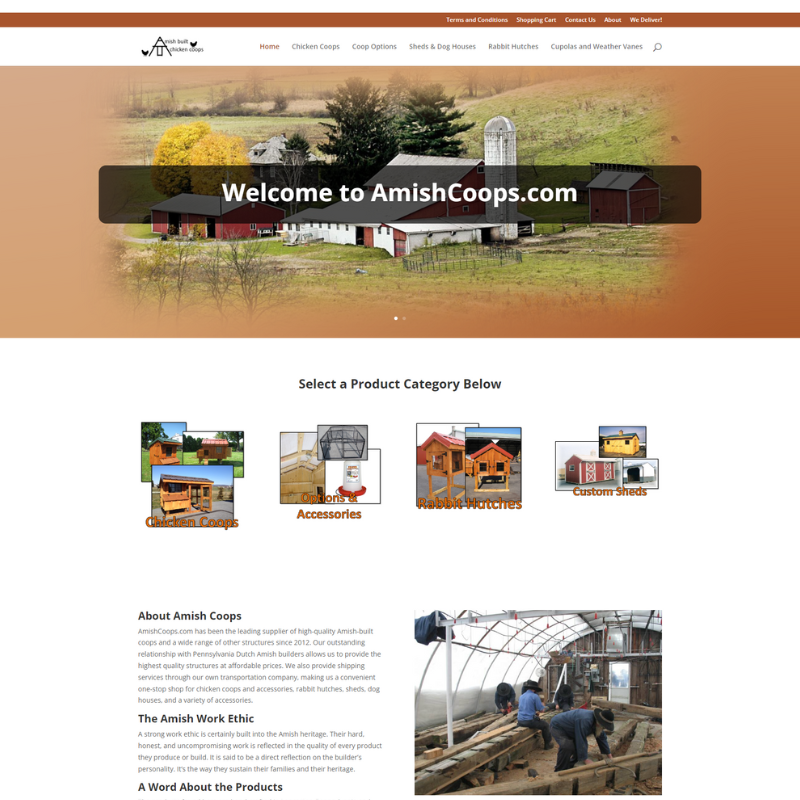 Amish Coops website screenshot